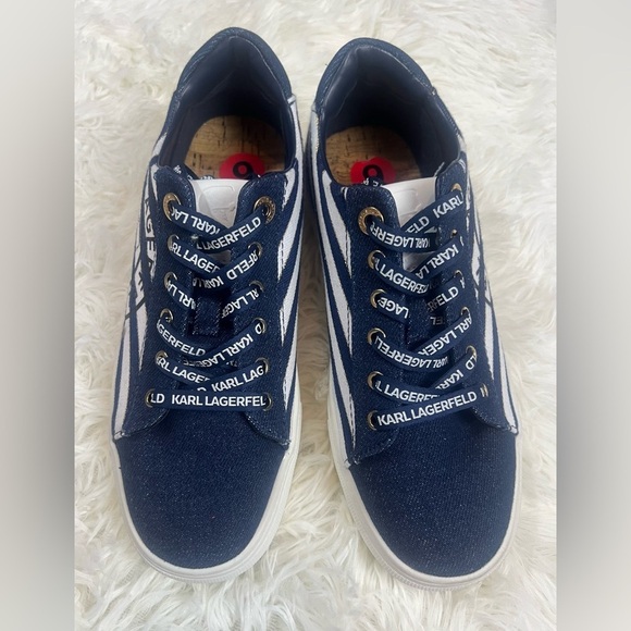 Karl Lagerfeld Navy and White Platform Sneakers